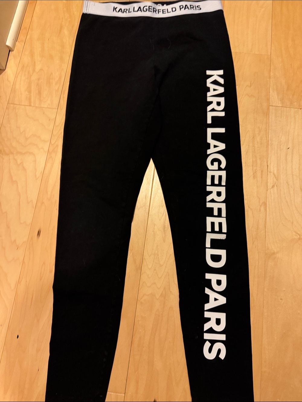 Karl Lagerfeld Black Leggings with White Logo Stripe